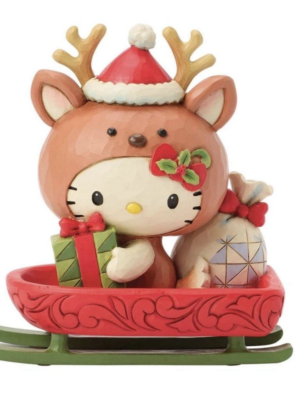 Jim Shore Hello Kitty Reindeer in Sleigh Figurine Sanrio Christmas SIL-34980